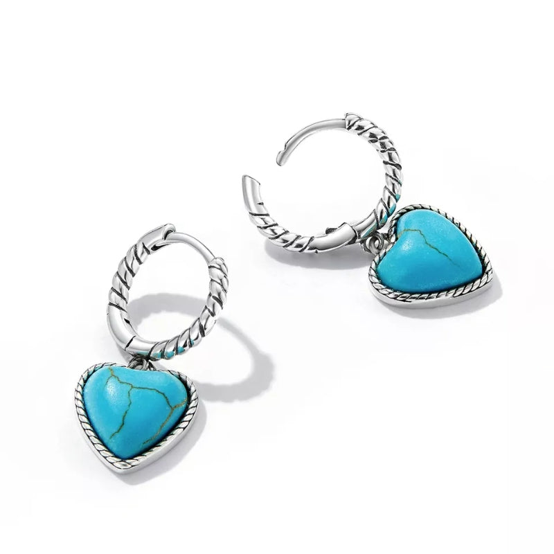 BSE589 - 925 Sterling Silver Hoop Earrings with a Heart Charm
