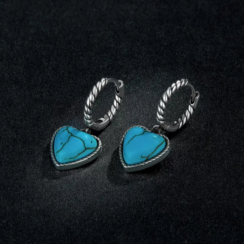 BSE589 - 925 Sterling Silver Hoop Earrings with a Heart Charm