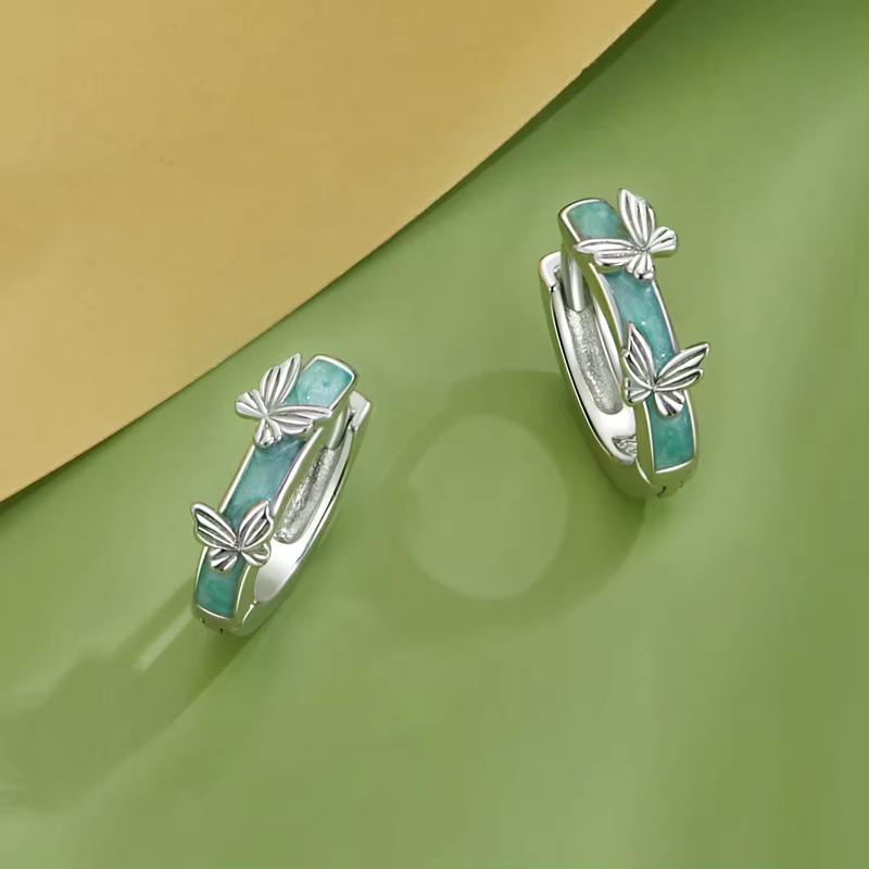 Green Butterfly 925 Silver Earring