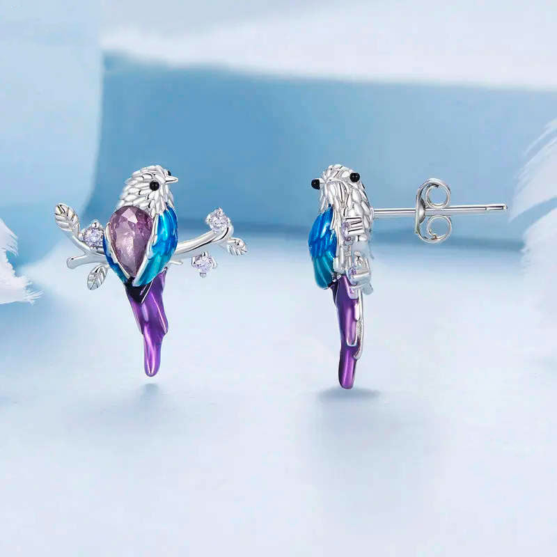 حلق العصفور الملون فضه عيار 925