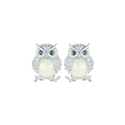 Owl with Shiny Green Eyes 925 Silver Earring