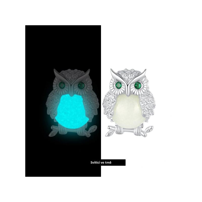 Owl with Shiny Green Eyes 925 Silver Earring