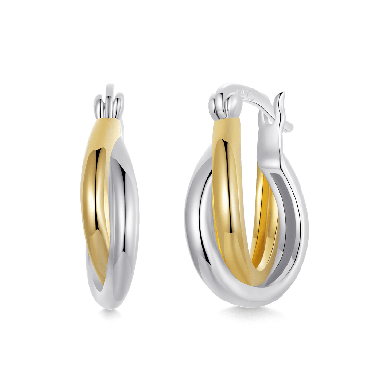 حلق فضة عيار 925 علي شكل دائري المزدوج