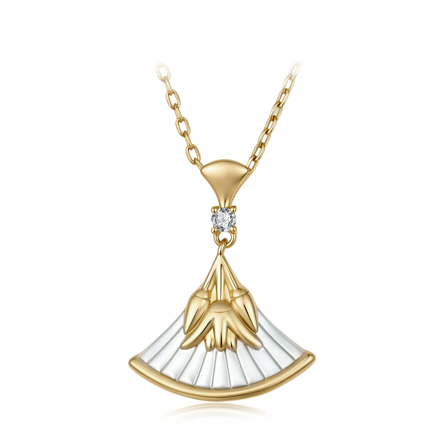 Gold-Plated 925 Silver Ancient Egyptian Lotus Flower Necklace with Zircon