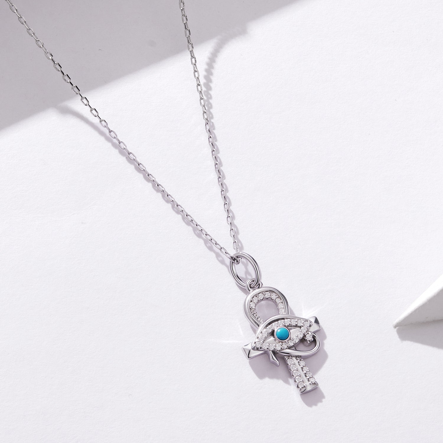 925 Silver Ancient Egyptian Ankh Necklace with the Eye of Horus and Zircon Stones