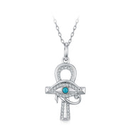 925 Silver Ancient Egyptian Ankh Necklace with the Eye of Horus and Zircon Stones