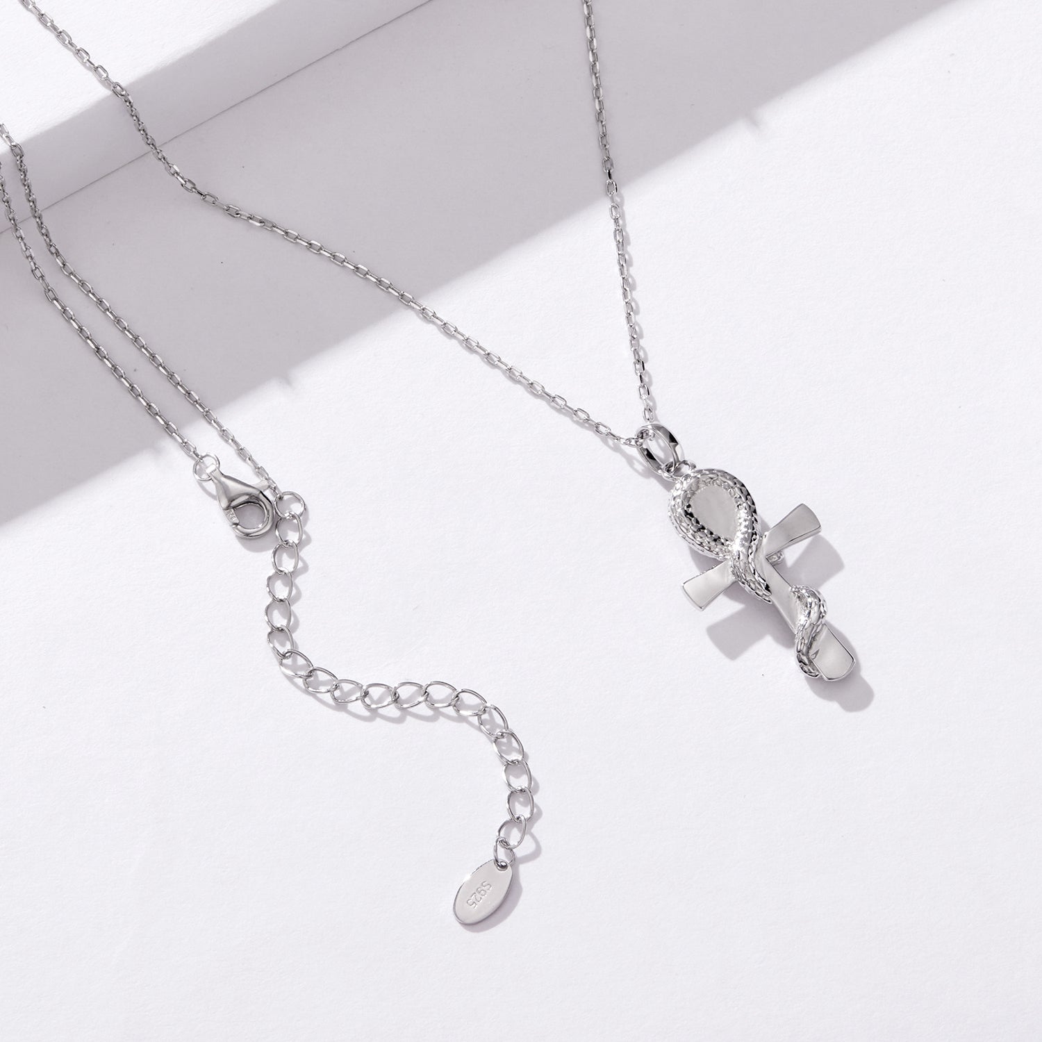 925 Silver Ancient Egyptian Ankh Necklace with Blue Stone