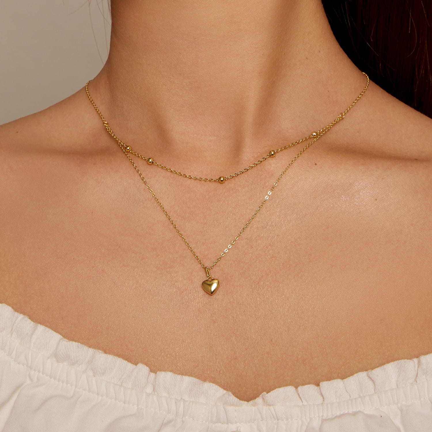 925 Silver Gold Heart Layered Necklace