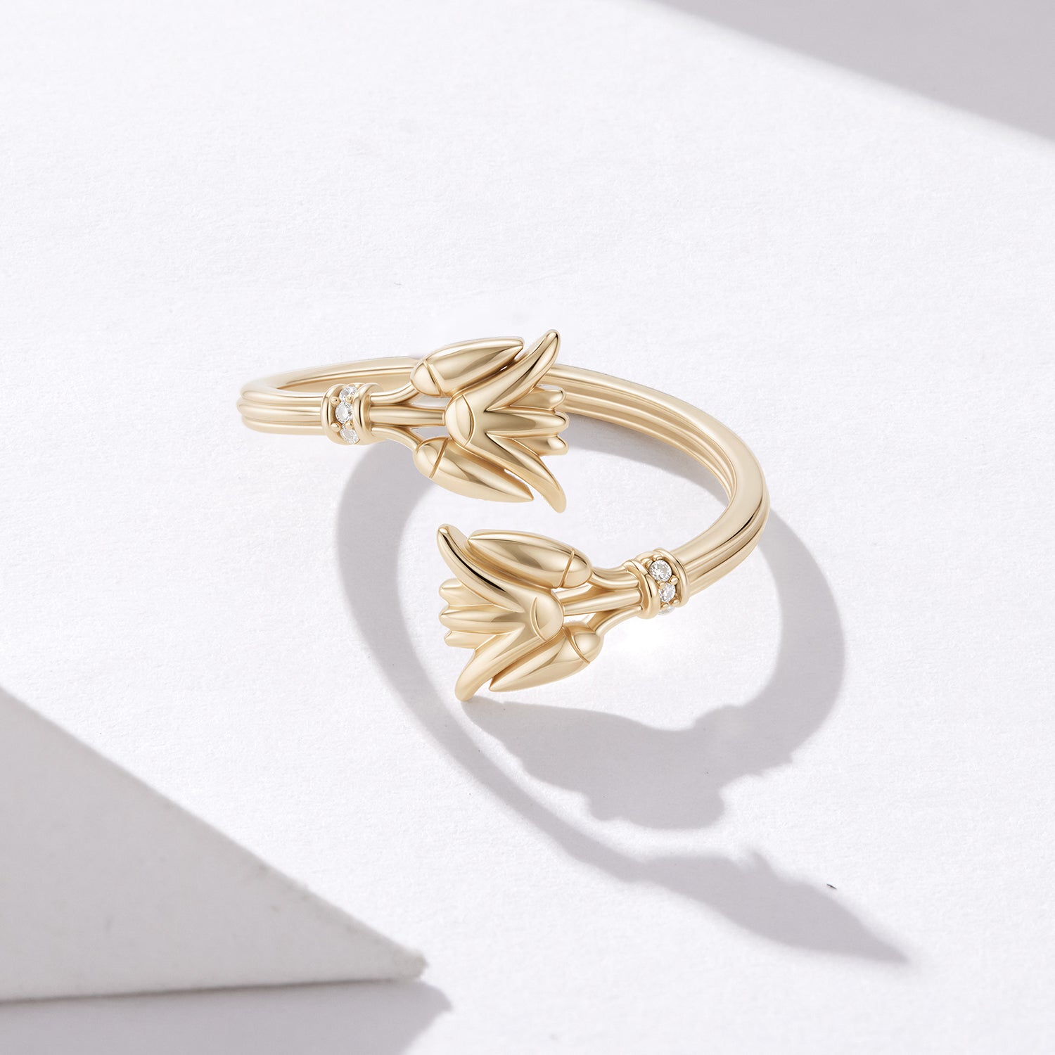 925 Silver Ancient Egyptian Lotus Flower Ring Set with Zircon Stones, Gold Plated