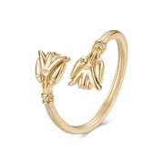 925 Silver Ancient Egyptian Lotus Flower Ring Set with Zircon Stones, Gold Plated