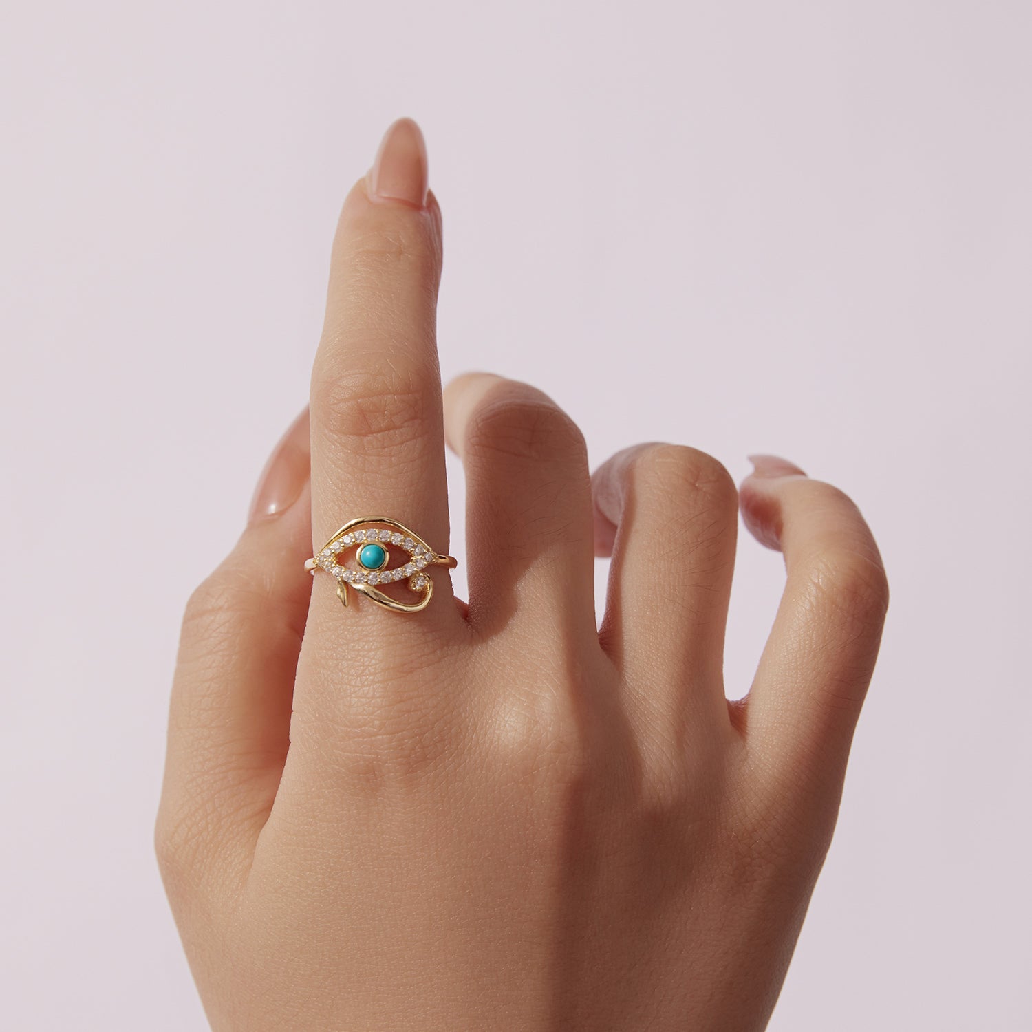 Eye of Horus Ring with Zircon Stones Gold-Plated 925 Silver