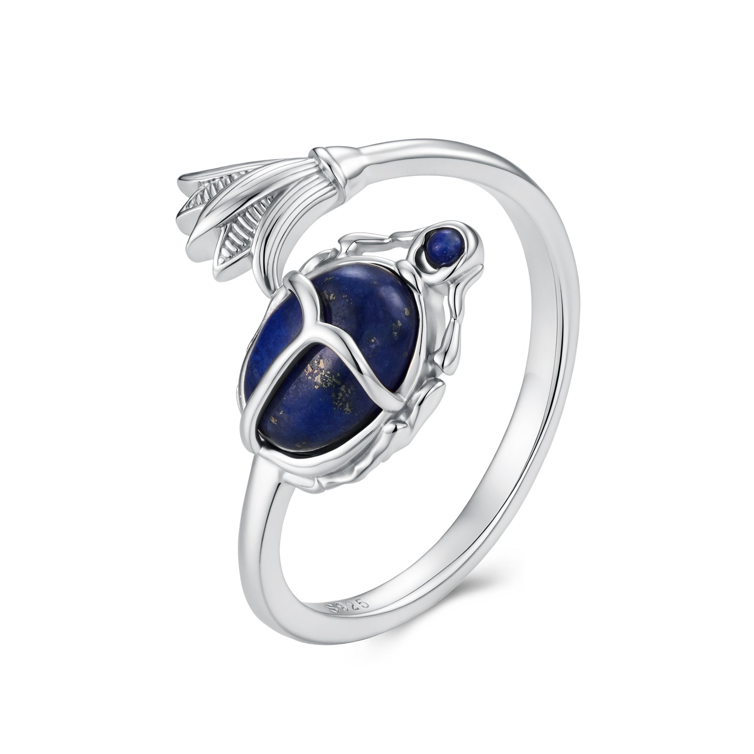 925 Silver Ancient Egyptian Scarab Ring with Blue Stone