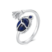 925 Silver Ancient Egyptian Scarab Ring with Blue Stone