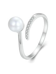 Elegant Pearl Ring – 925 Silver with Open Design and Sparkling Zircon

