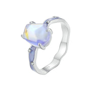 Sunset Stone Ring – 925 Sterling Silver with Iridescent Gem and Violet Shine
