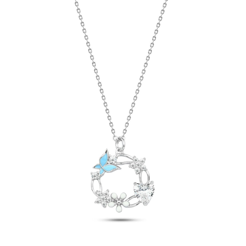 A ring of Flowers & Butterflies 925 Silver Necklace