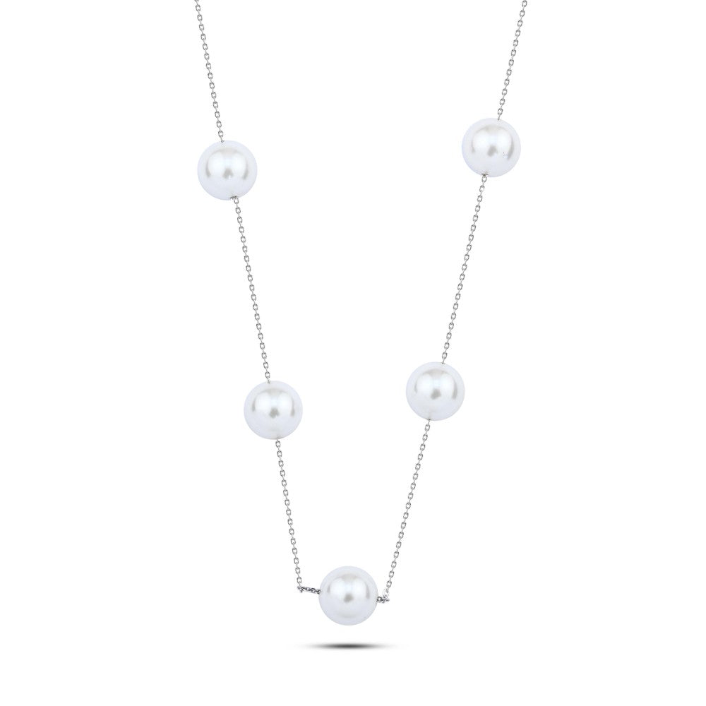 BXNW029 - 925 Sterling Silver Necklace Crowned with Pearl Stones