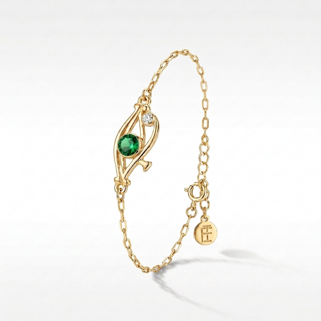 Pharaoh's Eye of Horus Gold Bracelet with Green Stone 925 Silver