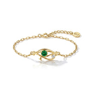 Pharaoh's Eye of Horus Gold Bracelet with Green Stone 925 Silver