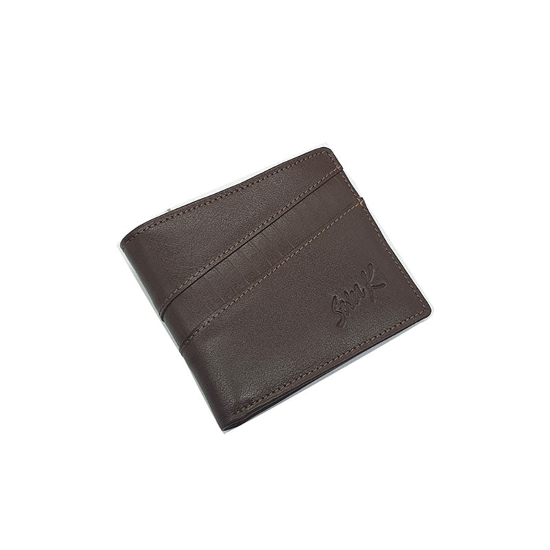 محفظة جلد طبيعي بجيب للعملات المعدنية للرجال من سيفن كيه, بني