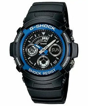 Casio G-Shock Analog-Digital Men's Wristwatch with Black Resin Strap and Blue Bezel