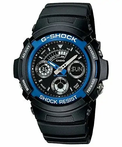Casio G-Shock Analog-Digital Men's Wristwatch with Black Resin Strap and Blue Bezel