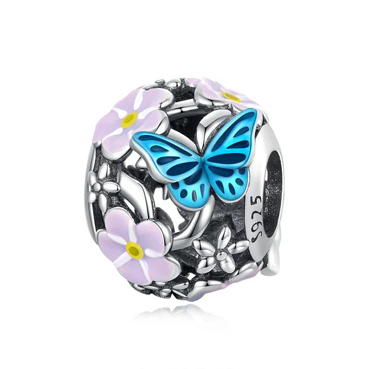 دلاية انسيال مفرغة علي شكل فراشة وزهور فضة عيار925