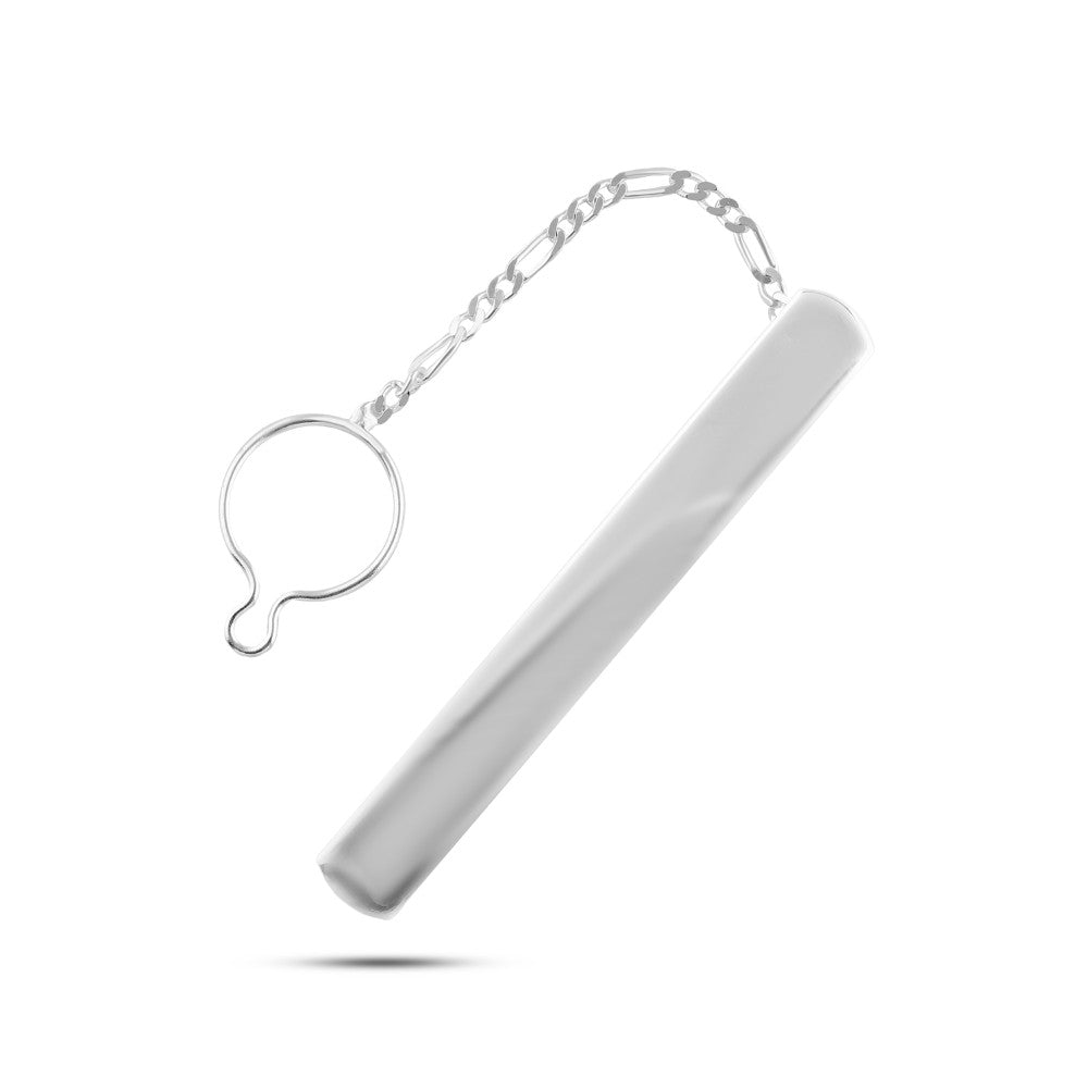 Elegant Italian Sterling Silver Tie Pin – Sleek 925 Design with Chain

