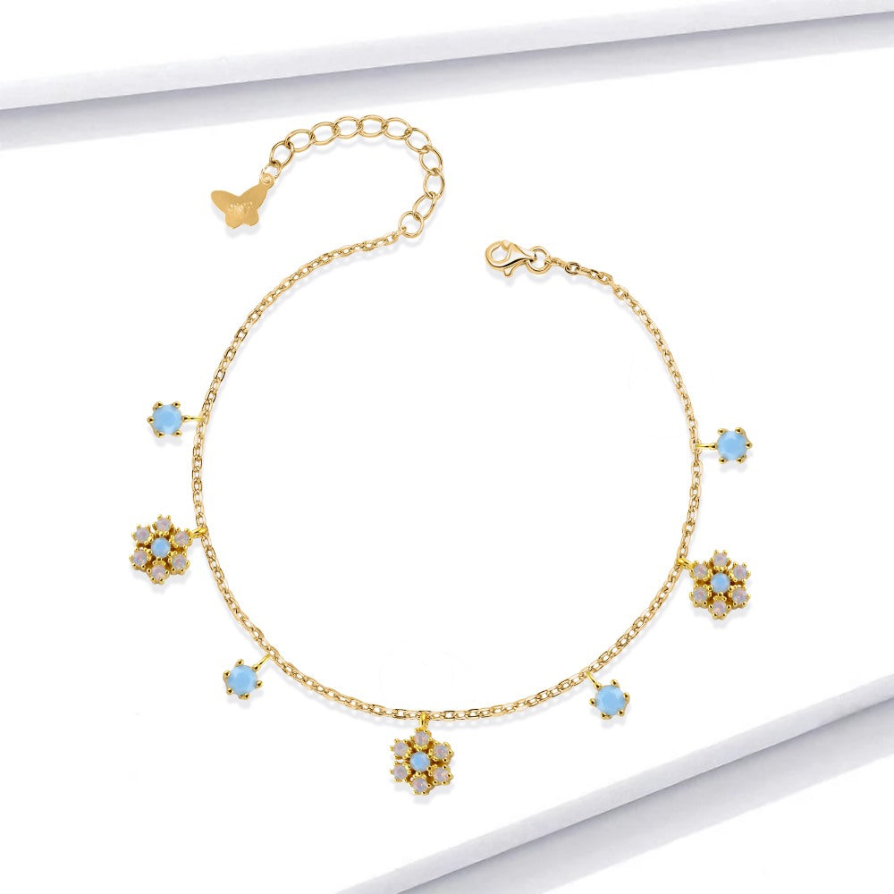 Golden flowing colorful flower design, 925 sterling silver, studded with shiny zircon stones