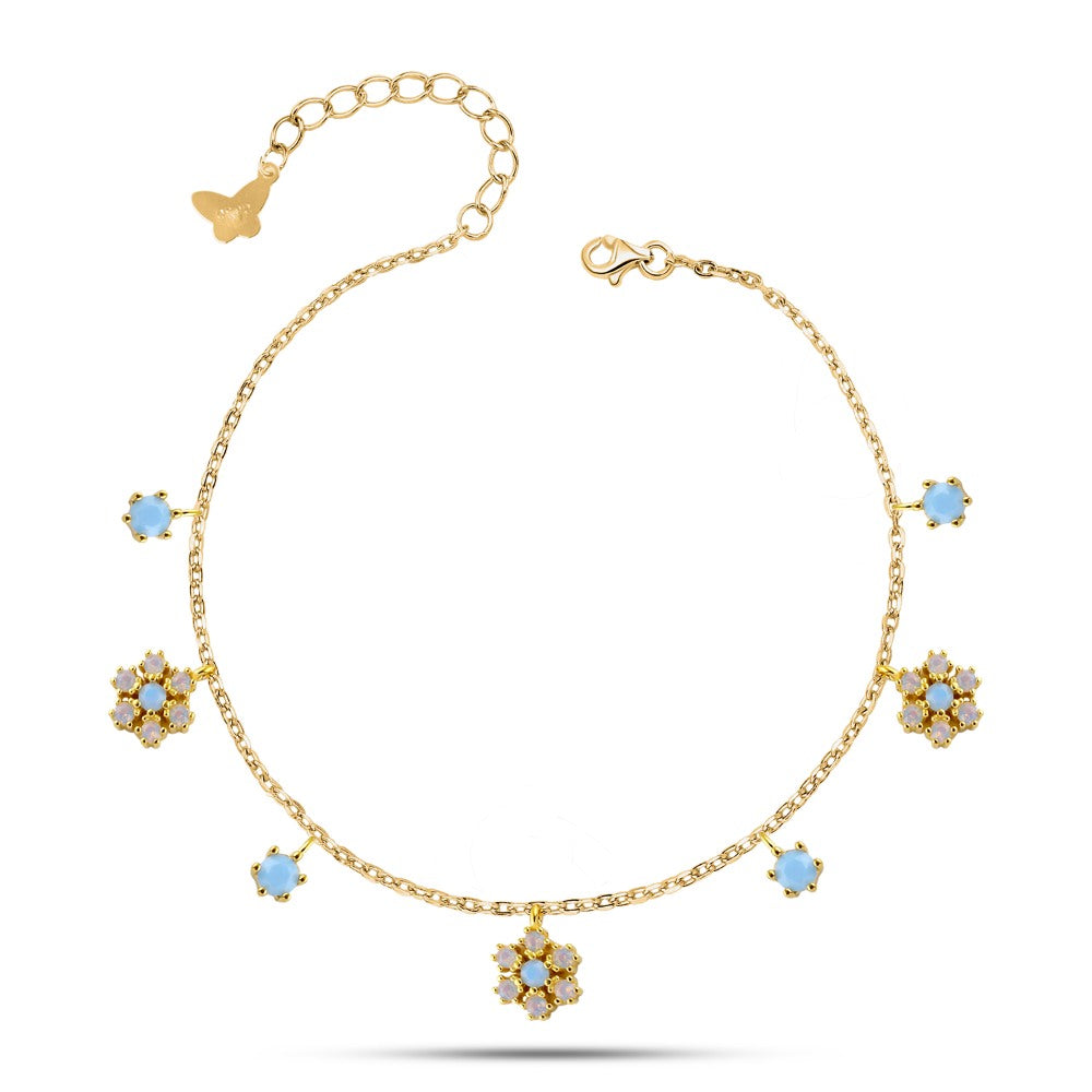 Golden flowing colorful flower design, 925 sterling silver, studded with shiny zircon stones