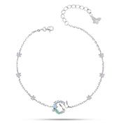 925 Sterling Silver Butterfly and Flower Design Pendant with Shiny Zircon Stones