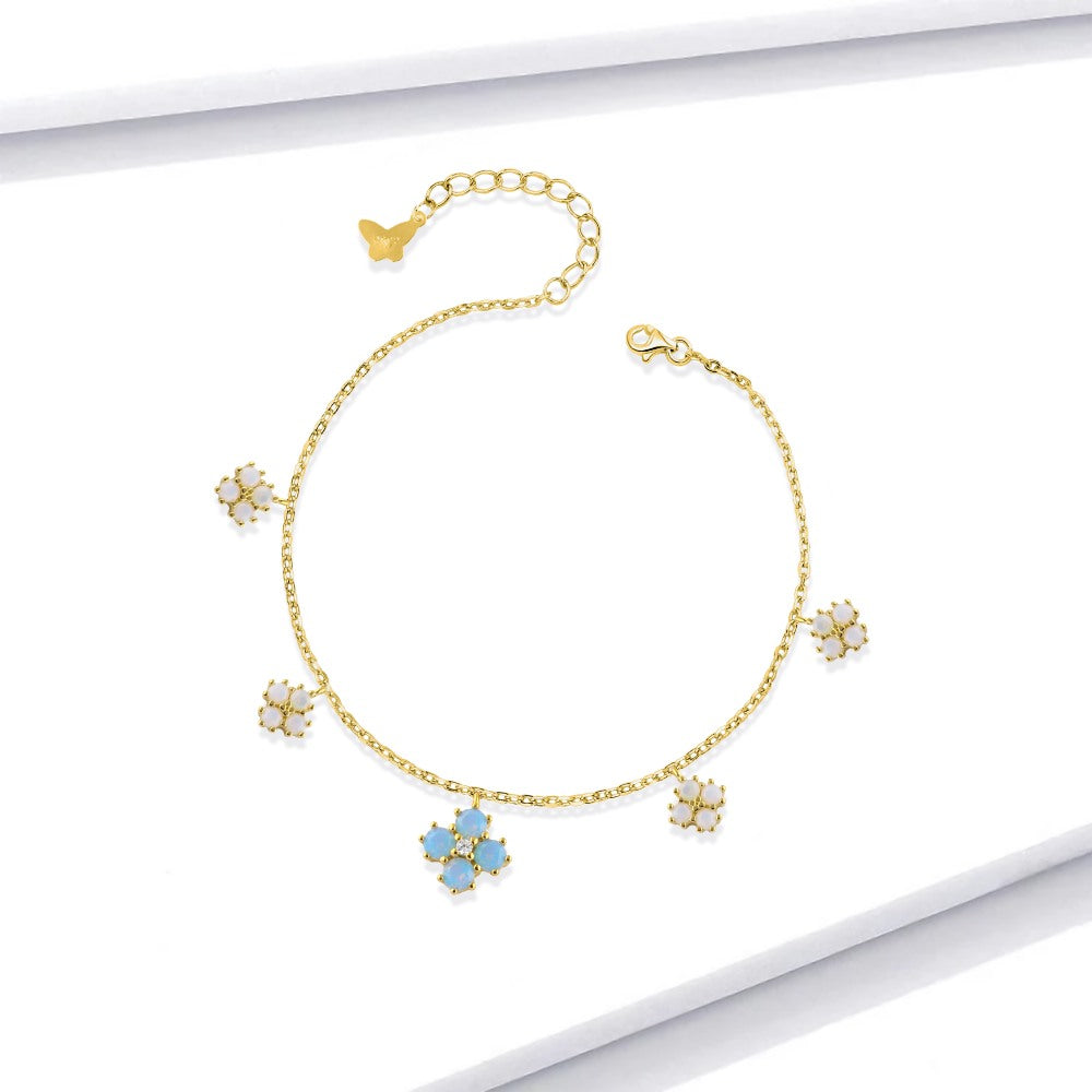 925 sterling silver flower design gold chain studded with shiny zircon stones