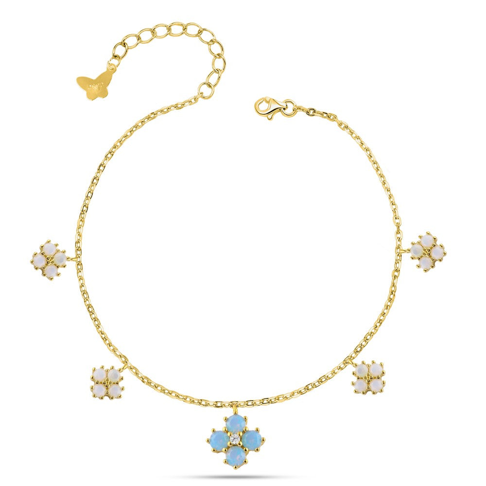 925 sterling silver flower design gold chain studded with shiny zircon stones