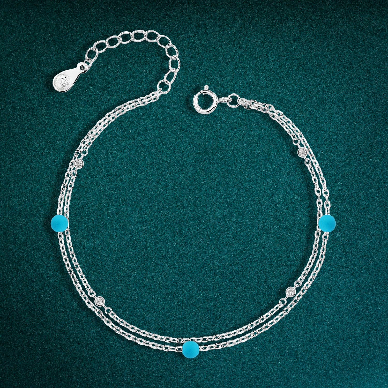 انسيال مزدوج السلسلة بحجر فيروزي أنيق فضة عيار 925