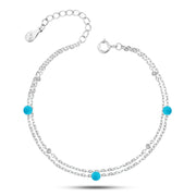 انسيال مزدوج السلسلة بحجر فيروزي أنيق فضة عيار 925