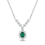 925 Silver Necklace with Green Emerald Stone and Sparkling Details