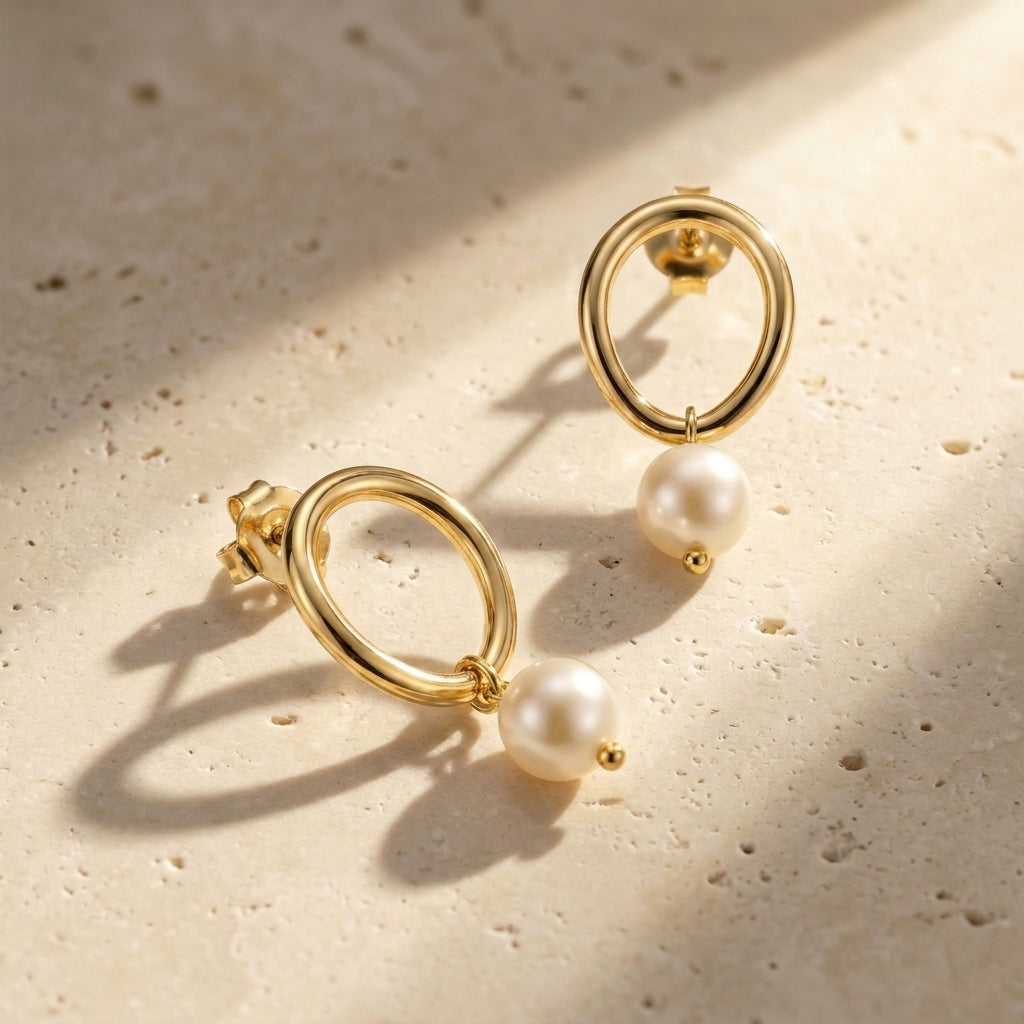 Drop Pearl Earrings 925 Silver Gold Plated