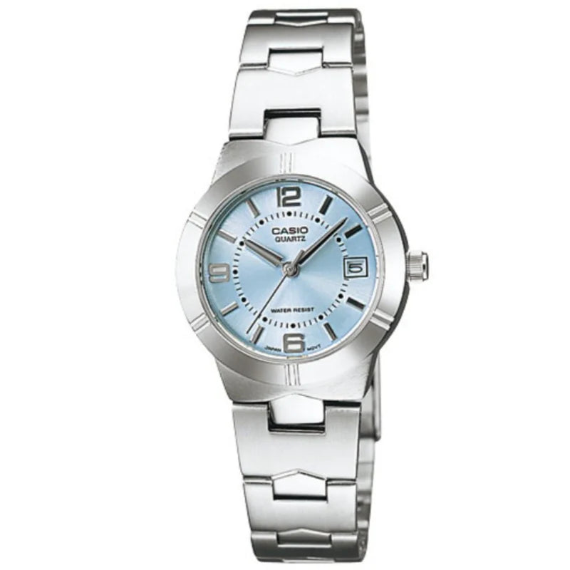 Casio Women’s Watch with Stainless Steel Band and Elegant Blue Dial with Date Display