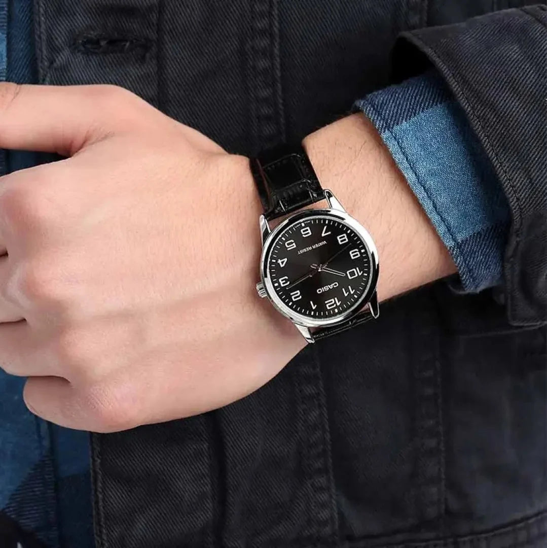 Casio Classic Black Dial Black Leather Strap Men's Watch