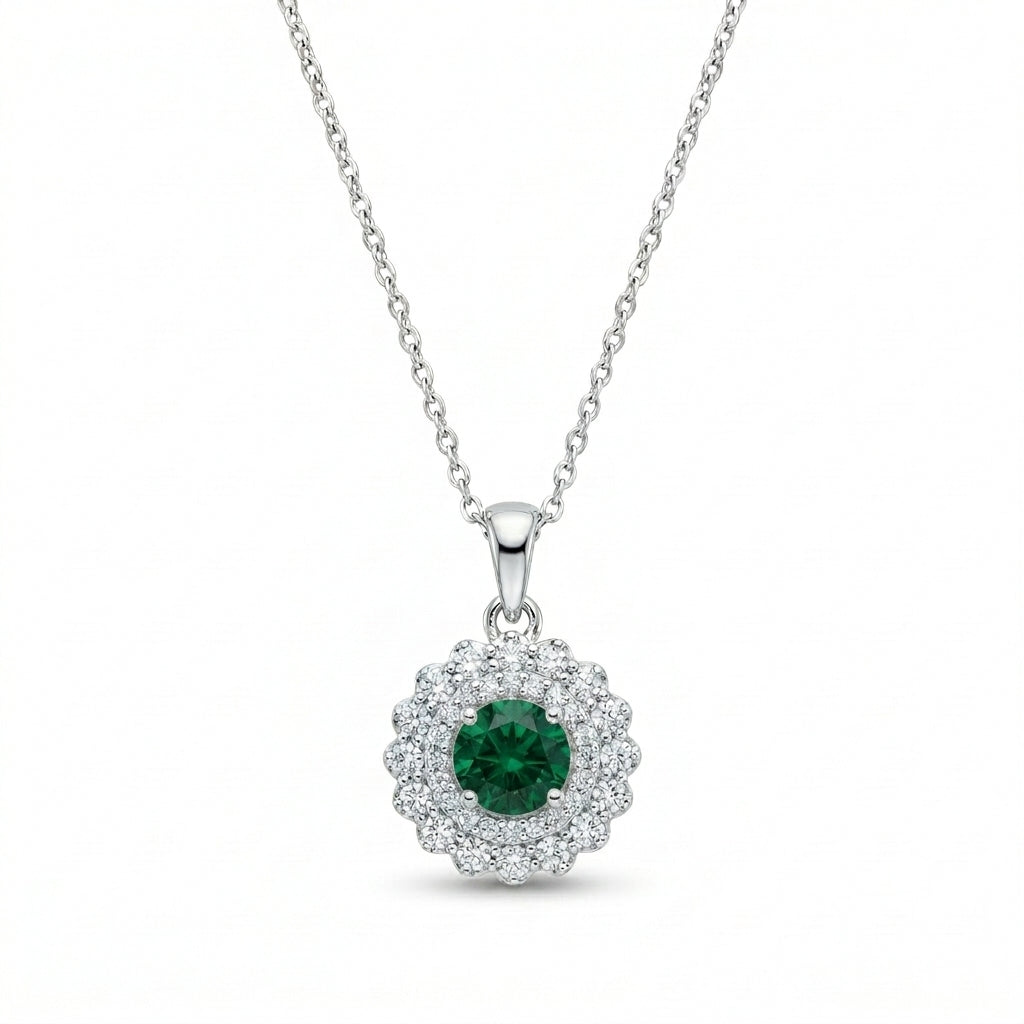 Green Flower Necklace With Zircon 925 Silver