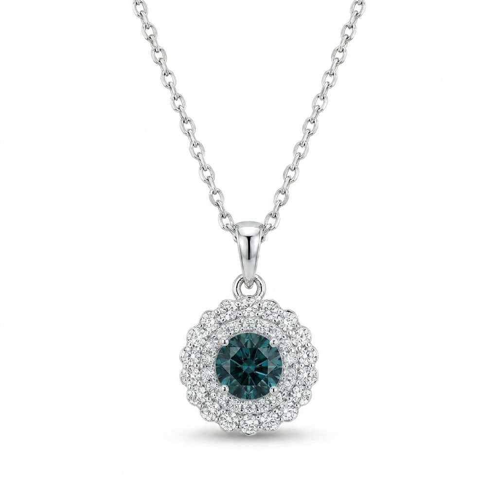 Dark Blue Flower Necklace With Sparkling Zircon 925 Silver