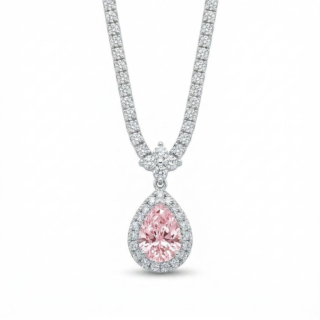 925 Silver Elegant Pink Teardrop Necklace
