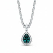 925 Silver Tennis Necklace with Blue Teardrop Pendant