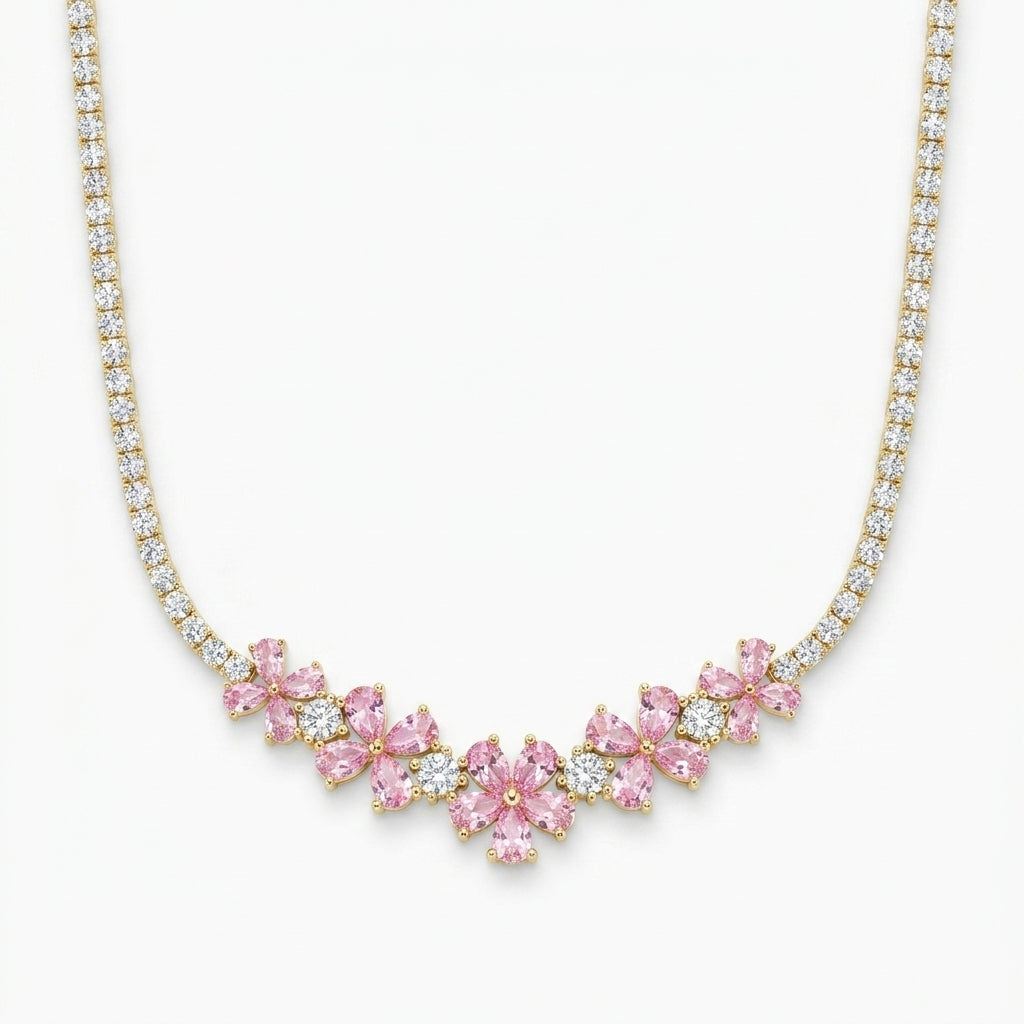 925 Silver Soft Pink Flower Necklace – Gold Plated