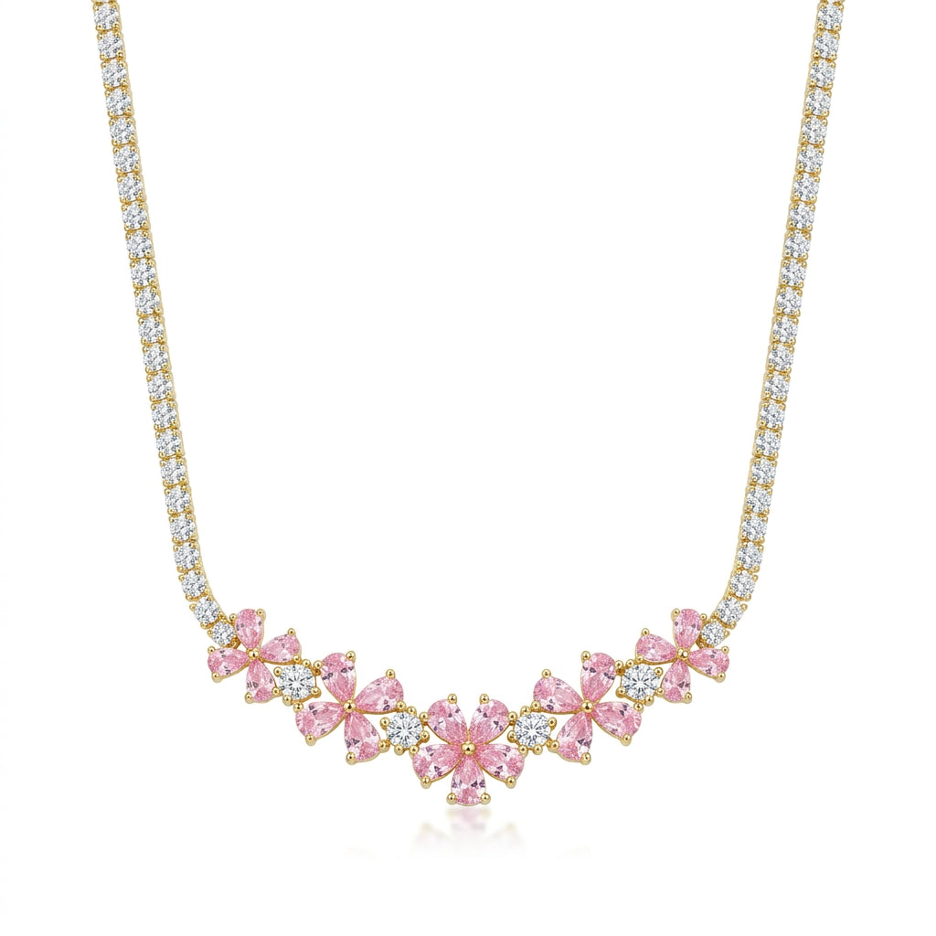 925 Silver Soft Pink Flower Necklace – Gold Plated
