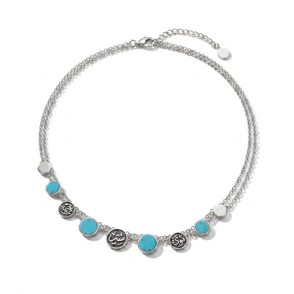 "Mawadda", "Satr" & "Rahma" Necklace with Turquoise Stones - 925 Silver