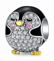 Penguin Bracelet Charm with Clear Stones 925 Silver
