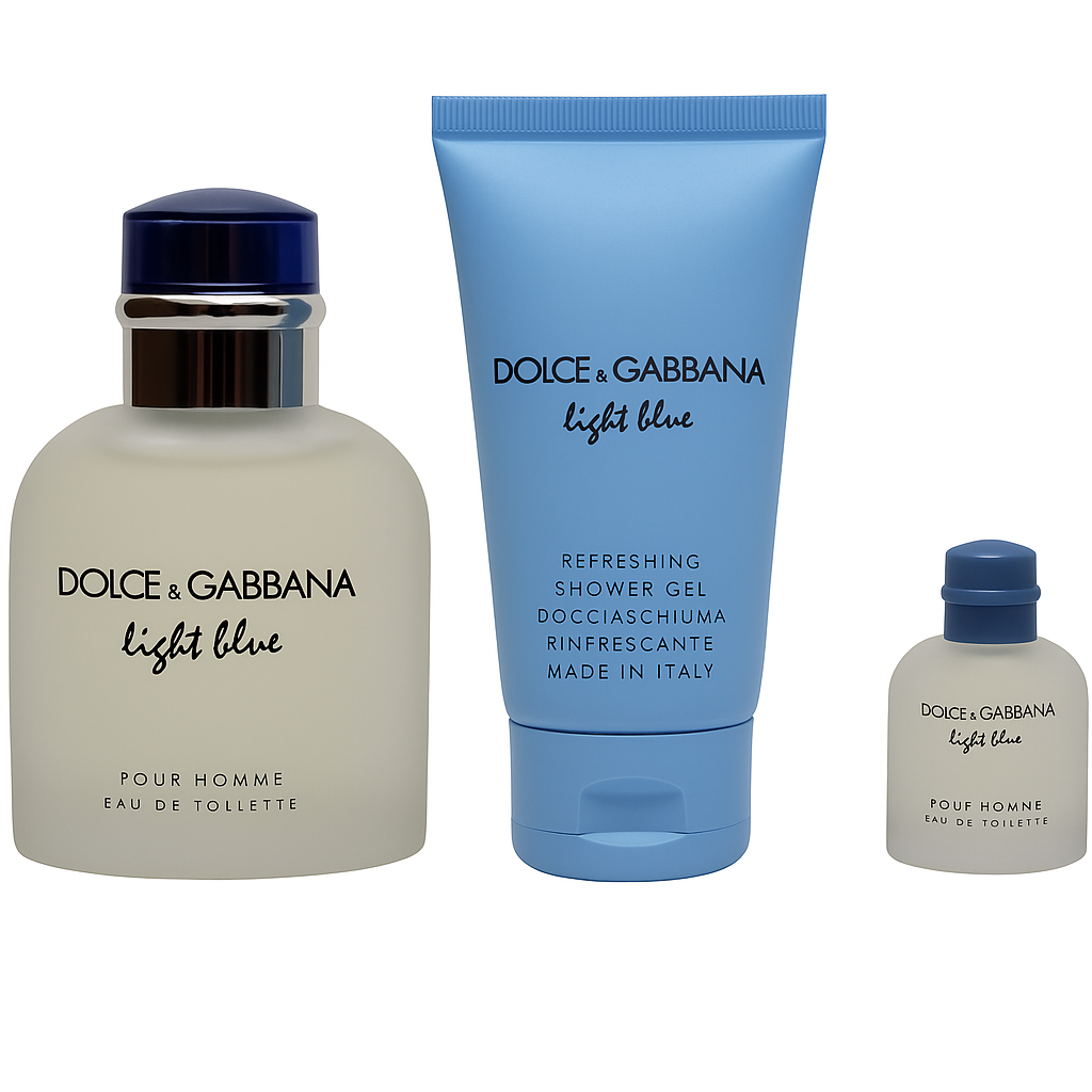 عطر لايت بلو للرجال من دولتشي آند غابانا – أو دو تواليت 75 مل مع عينة 4.5 مل وجل استحمام 50 مل