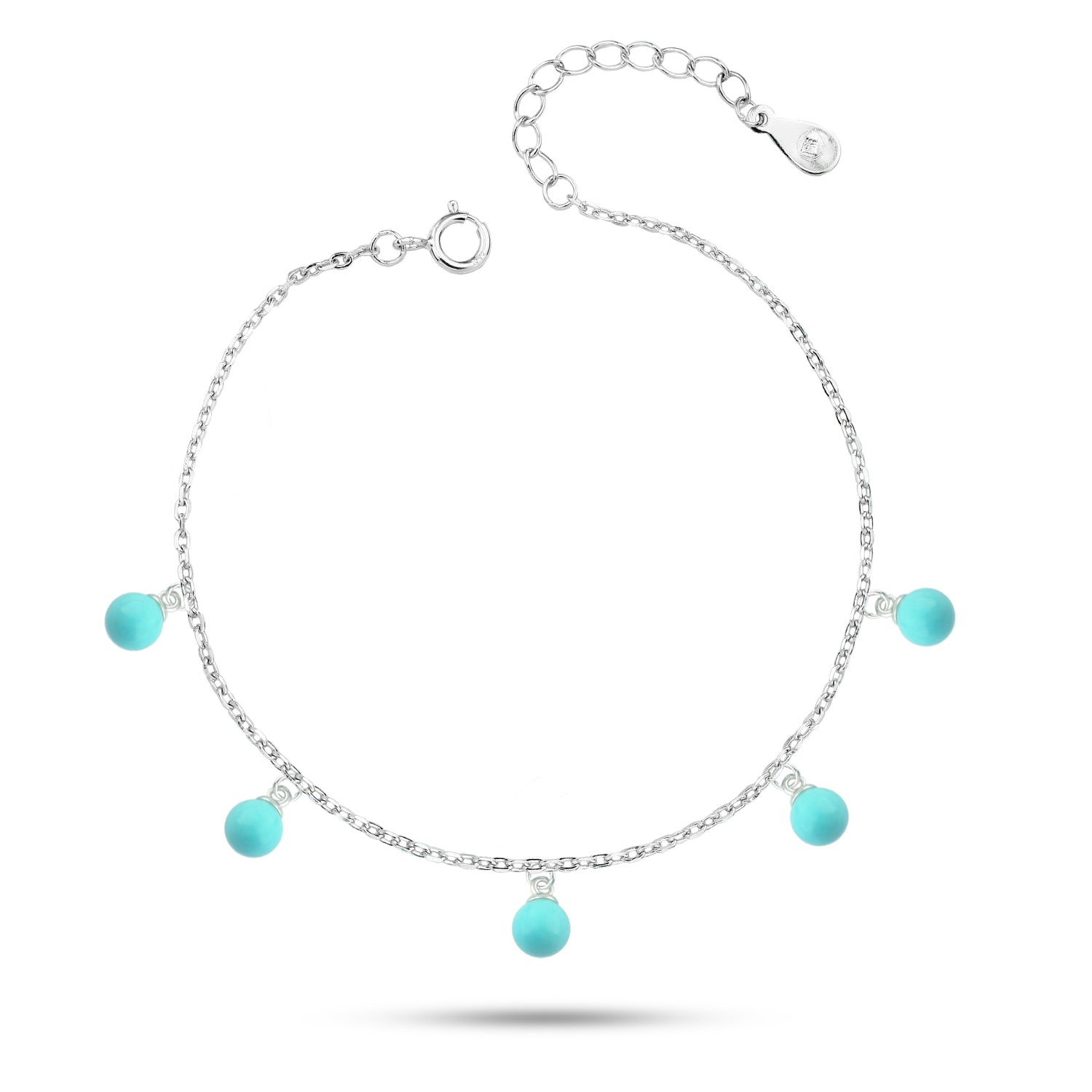 925 Silver Anklet with Elegant Turquoise Charms