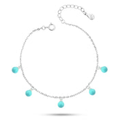 925 Silver Anklet with Elegant Turquoise Charms